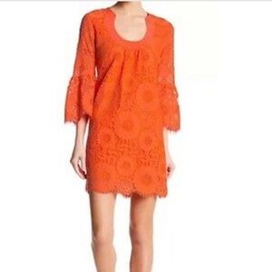 Trina Turk Orange Floral Lace Bonita Dress Y2K—Gorgeous! Event/Evening NWT-2